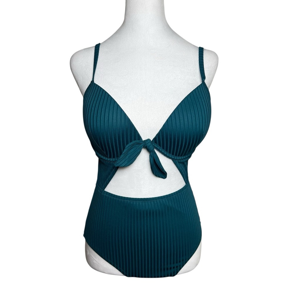 NWT Shade & Shore Womens 34DD Teal Ribbed One Piece Cut Out Padded Underwire Bra